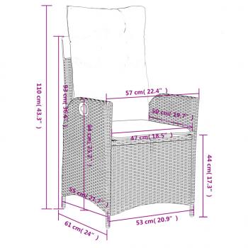 3-tlg. Garten-Essgruppe mit Kissen Grau Poly Rattan