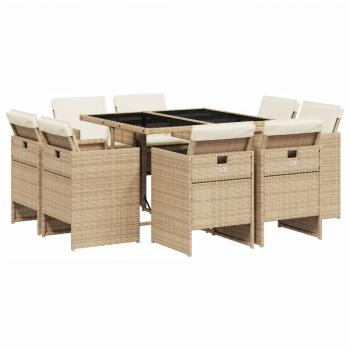 9-tlg. Garten-Essgruppe mit Kissen Beige Poly Rattan