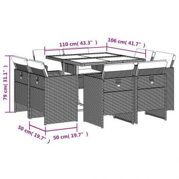 9-tlg. Garten-Essgruppe mit Kissen Beige Poly Rattan