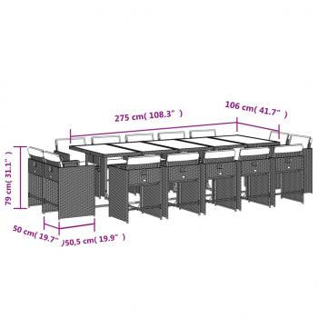 15-tlg. Garten-Essgruppe mit Kissen Hellgrau Poly Rattan