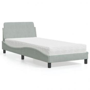 ARDEBO.de - Bett mit Matratze Hellgrau 90x200 cm Samt