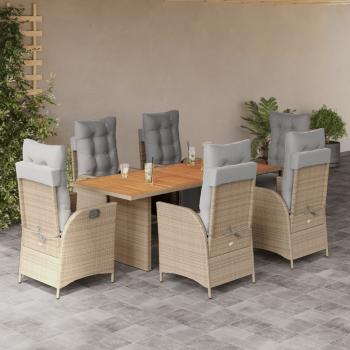 ARDEBO.de - 7-tlg. Garten-Essgruppe mit Kissen Beigemischung Poly Rattan