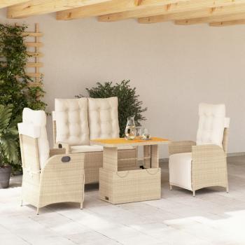 ARDEBO.de - 4-tlg. Garten-Essgruppe mit Kissen Beige Poly Rattan