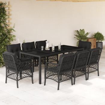 ARDEBO.de - 9-tlg. Garten-Essgruppe mit Kissen Schwarz Poly Rattan