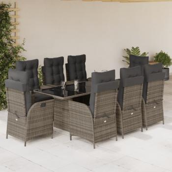 ARDEBO.de - 9-tlg. Garten-Essgruppe mit Kissen Grau Poly Rattan