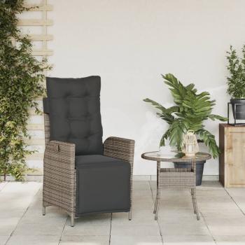 Gartensessel mit Fußteil Verstellbar Grau Poly Rattan