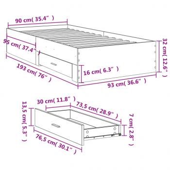 Bettgestell mit Schubladen Sonoma-Eiche 90x190 cm Holzwerkstoff