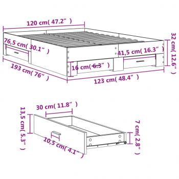 Bettgestell mit Schubladen Sonoma-Eiche 120x190cm Holzwerkstoff