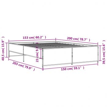 Bettgestell Grau Sonoma 150x200 cm Holzwerkstoff und Metall