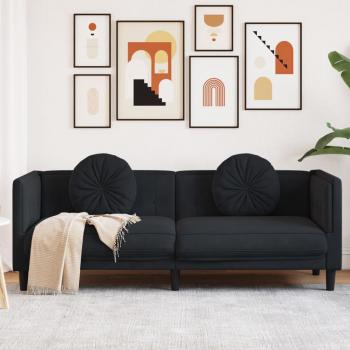 ARDEBO.de - Sofa mit Kissen 3-Sitzer Schwarz Samt