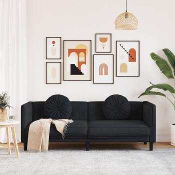 Sofa mit Kissen 3-Sitzer Schwarz Samt