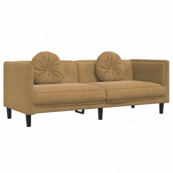 3-Sitzer Sofa mit Kissen Braun Kunstleder Wildleder-Optik