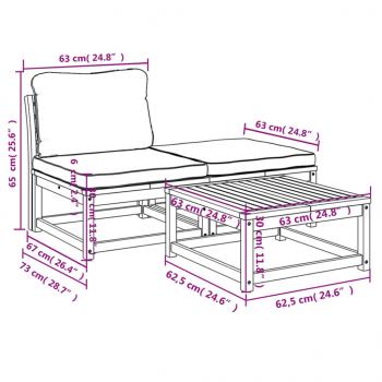 3-tlg. Garten-Lounge-Set mit Kissen Massivholz Akazie