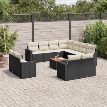 ARDEBO.de - 12-tlg. Garten-Sofagarnitur mit Kissen Schwarz Poly Rattan