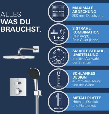 GROHE Precision Thermostat Duschsystem, Quickfix, Unterputz, mit Vitalio Comfort 250, chrom (34882000)