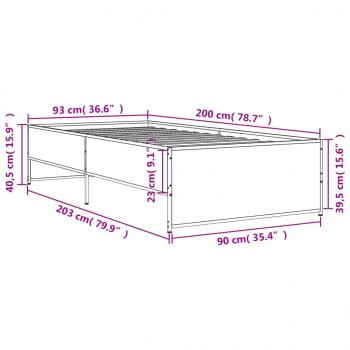 Bettgestell Schwarz 90x200 cm Holzwerkstoff und Metall