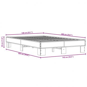 Bettgestell Räuchereiche 140x200 cm Holzwerkstoff und Metall