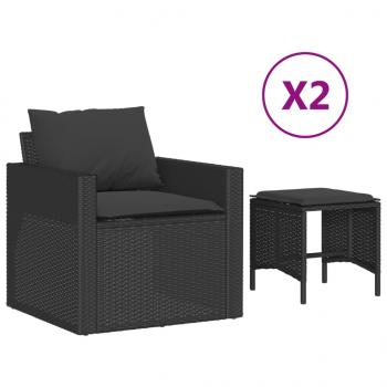 ARDEBO.de - 4-tlg. Garten-Sofagarnitur mit Kissen Schwarz Poly Rattan