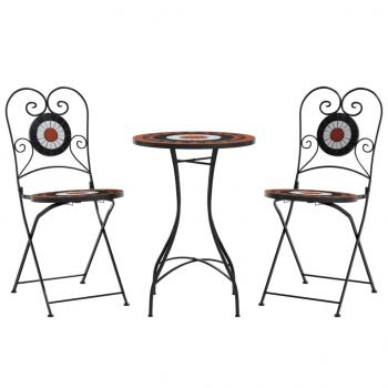 Mosaik-Bistro-Set Terrakottarot und Weiß Eisen und Keramik