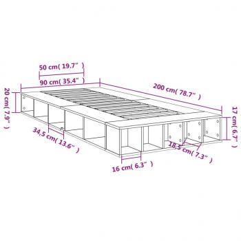 Bettgestell Grau Sonoma 90x200 cm Holzwerkstoff