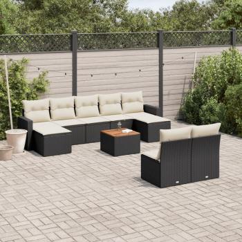 ARDEBO.de - 10-tlg. Garten-Sofagarnitur mit Kissen Schwarz Poly Rattan