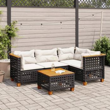 ARDEBO.de - 5-tlg. Garten-Sofagarnitur mit Kissen Schwarz Poly Rattan