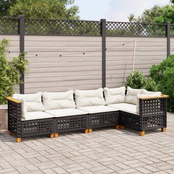 ARDEBO.de - 5-tlg. Garten-Sofagarnitur mit Kissen Schwarz Poly Rattan