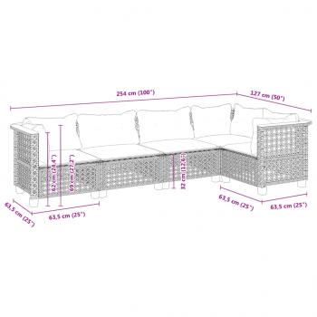 5-tlg. Garten-Sofagarnitur mit Kissen Schwarz Poly Rattan