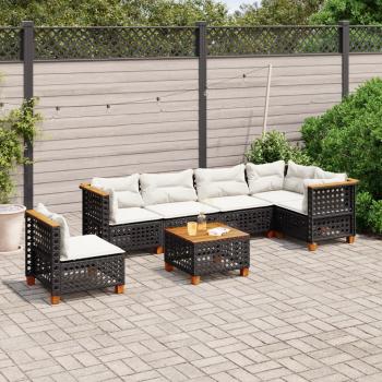 ARDEBO.de - 7-tlg. Garten-Sofagarnitur mit Kissen Schwarz Poly Rattan