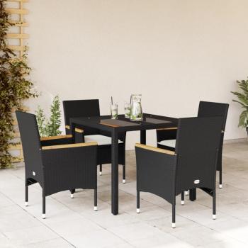 ARDEBO.de - 5-tlg. Garten-Essgruppe mit Kissen Schwarz Poly Rattan und Glas