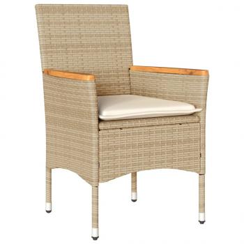 3-tlg. Garten-Essgruppe mit Kissen Beige Poly Rattan Akazie