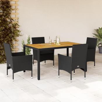 ARDEBO.de - 5-tlg. Garten-Essgruppe mit Kissen Schwarz Poly Rattan Akazie