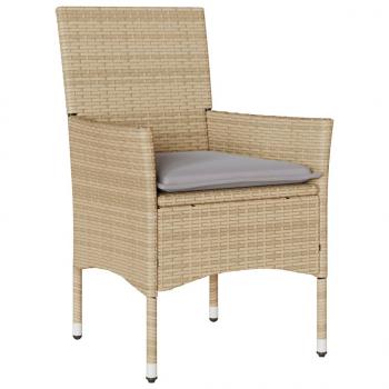 3-tlg. Garten-Essgruppe mit Kissen Beige Poly Rattan und Glas