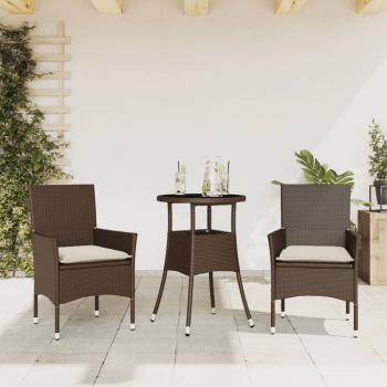 ARDEBO.de - 3-tlg. Garten-Essgruppe mit Kissen Braun Poly Rattan Glas