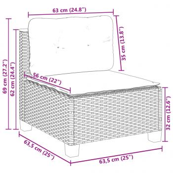 6-tlg. Garten-Sofagarnitur mit Kissen Grau Poly Rattan