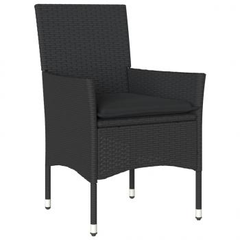 3-tlg. Bistro-Set mit Kissen Schwarz Poly Rattan und Glas