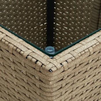 3-tlg. Bistro-Set mit Kissen Beige Poly Rattan und Glas