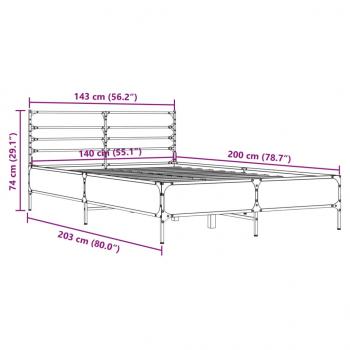 Bettgestell Räuchereiche 140x200 cm Holzwerkstoff und Metall