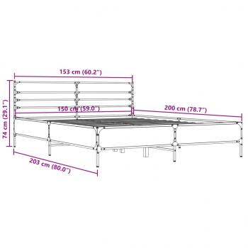 Bettgestell Grau Sonoma 150x200 cm Holzwerkstoff und Metall