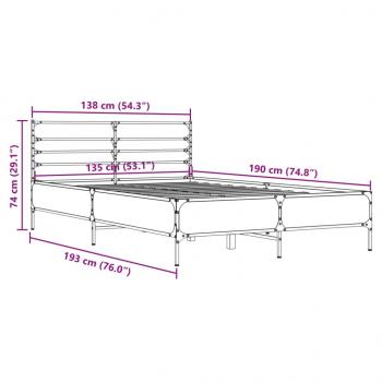 Bettgestell Sonoma-Eiche 135x190 cm Holzwerkstoff und Metall