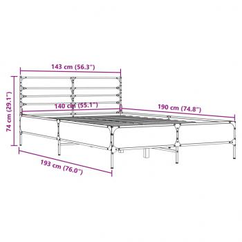 Bettgestell Sonoma-Eiche 140x190 cm Holzwerkstoff und Metall