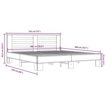 Bettgestell Grau Sonoma 180x200 cm Holzwerkstoff und Metall