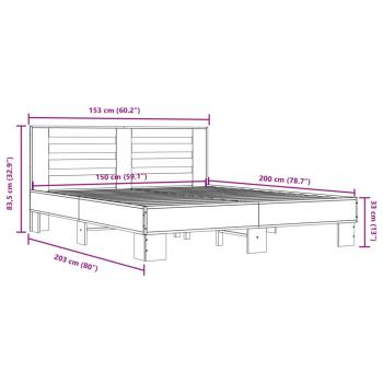 Bettgestell Braun Eichen-Optik 150x200 cm Holzwerkstoff Metall