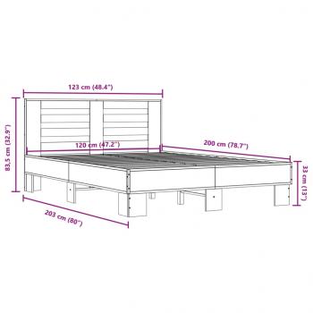 Bettgestell Sonoma-Eiche 120x200 cm Holzwerkstoff und Metall