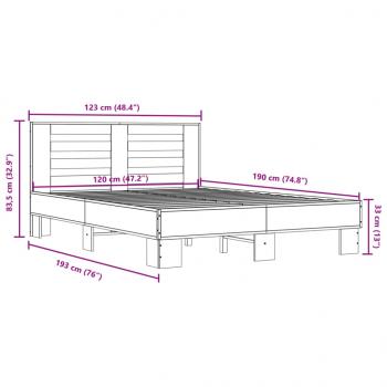 Bettgestell Grau Sonoma 120x190 cm Holzwerkstoff und Metall