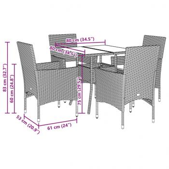 5-tlg. Garten-Essgruppe mit Kissen Braun Poly Rattan Glas