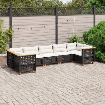 ARDEBO.de - 7-tlg. Garten-Sofagarnitur mit Kissen Schwarz Poly Rattan