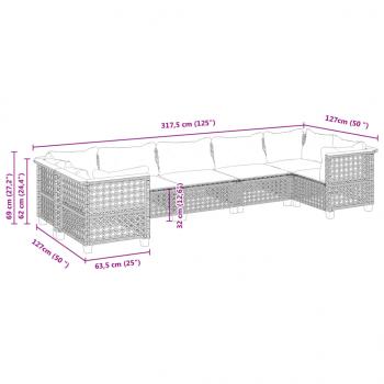 7-tlg. Garten-Sofagarnitur mit Kissen Schwarz Poly Rattan