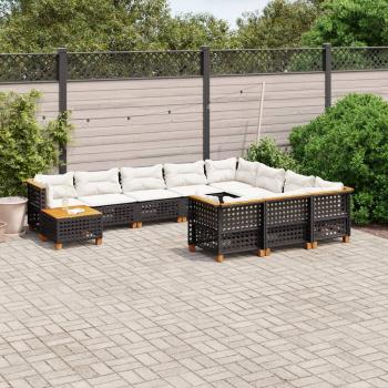 ARDEBO.de - 11-tlg. Garten-Sofagarnitur mit Kissen Schwarz Poly Rattan