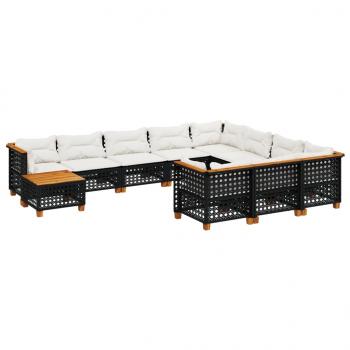 11-tlg. Garten-Sofagarnitur mit Kissen Schwarz Poly Rattan